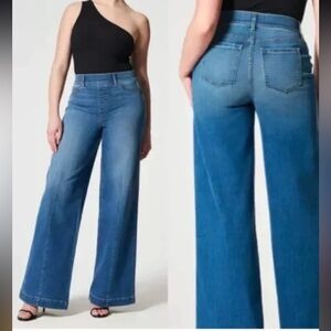SPANX Seamed Front Wide Leg Jeans Women Size Xl Vintage Indigo Pull On NWT